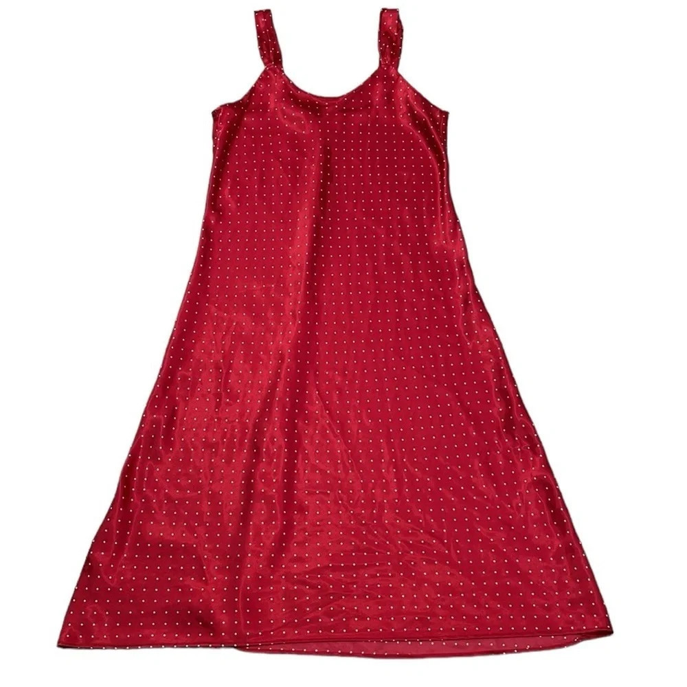 Enchanting Nightgown Women's L Large Red Polka Dots Long Sleepwear Chemise Slip - Picture 4 of 16